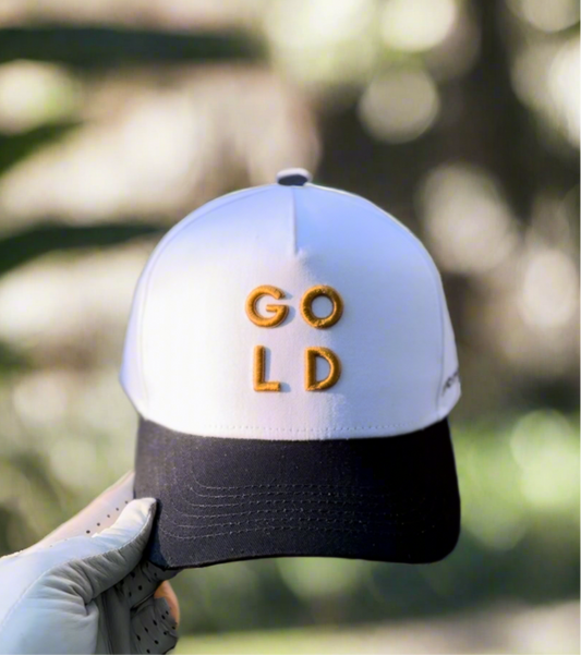 Up & Down “GOLD” Hat - White (Black Ball Marker included)